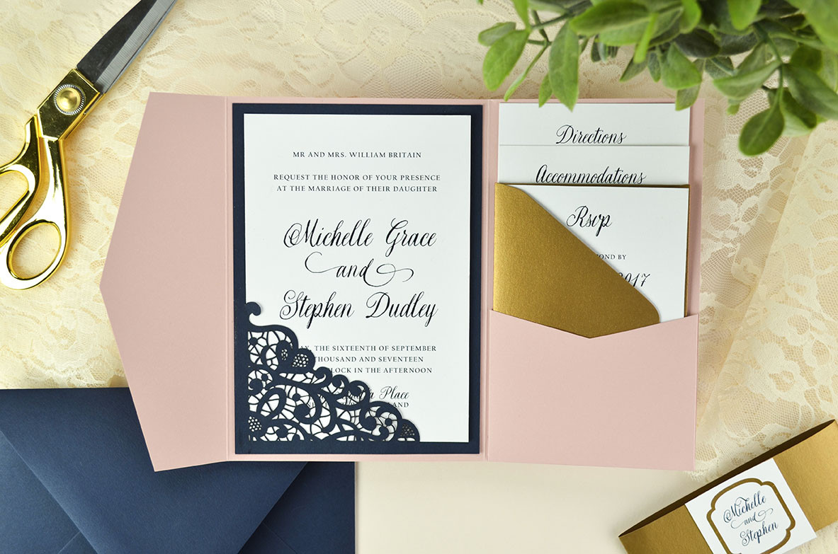 Lace Wedding Invitations DIY
 Lace Laser Cut Wedding Invitation Cards & Pockets Design