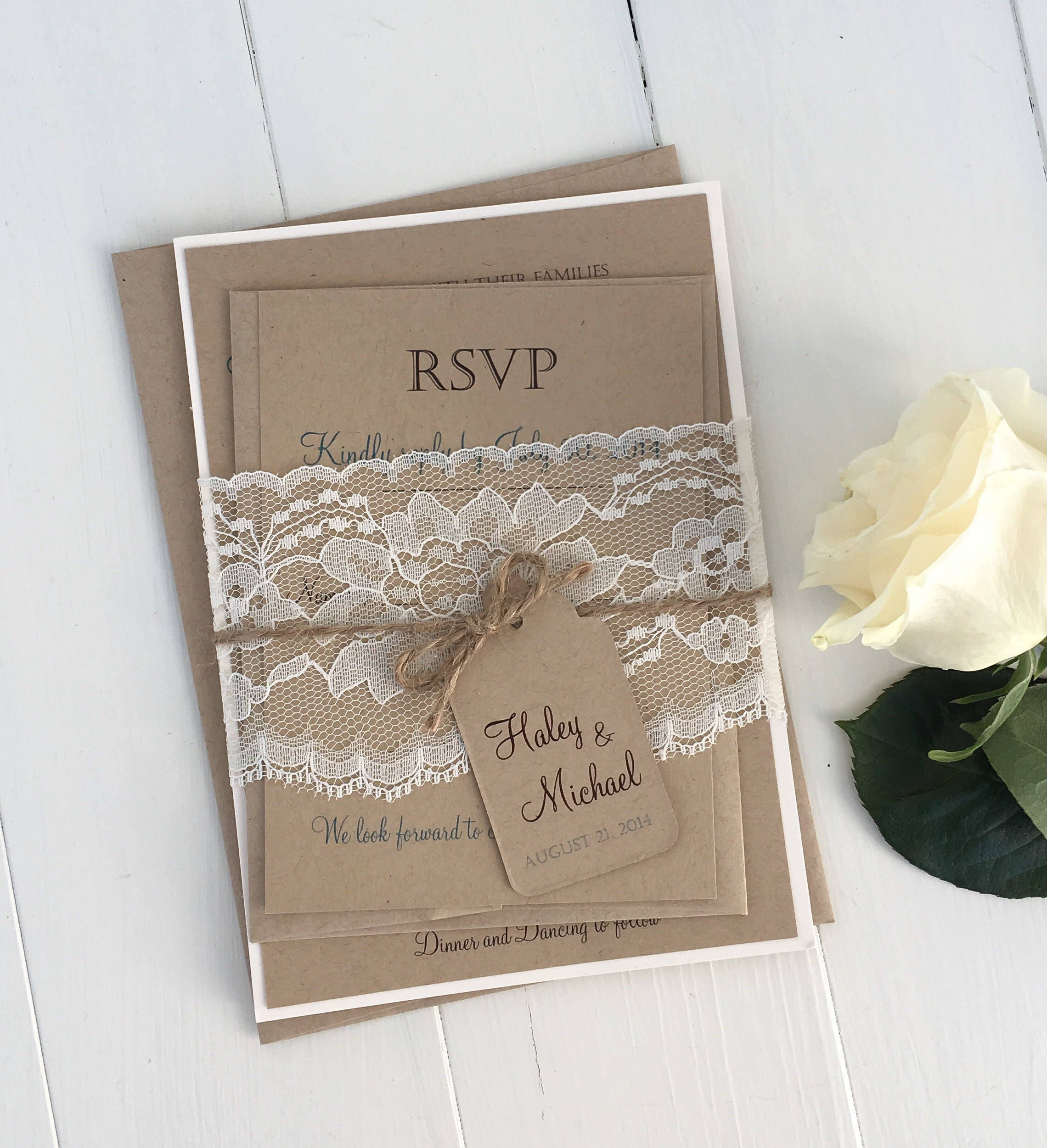 Lace Wedding Invitations DIY
 DIY Rustic Wedding Invitation Kit Eco Kraft and Rustic Lace