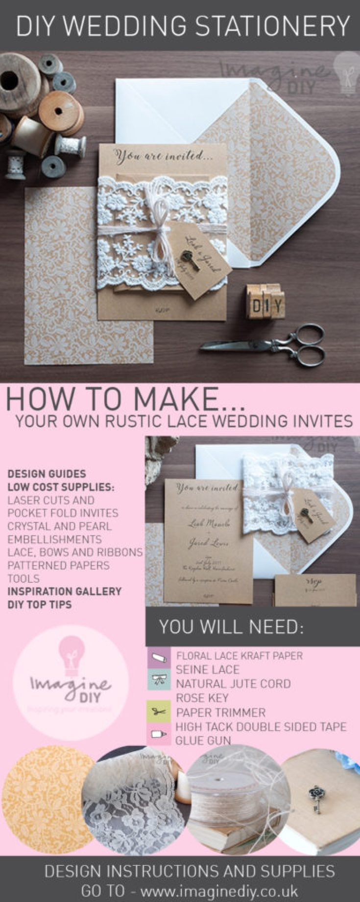 Lace Wedding Invitations DIY
 How to Make Rustic Kraft and Lace Wedding Invitations