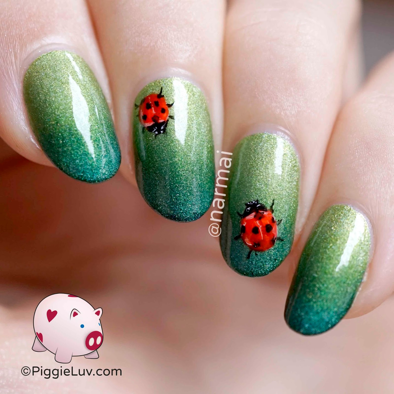 Ladybug Nail Art
 PiggieLuv Freehand ladybug nail art