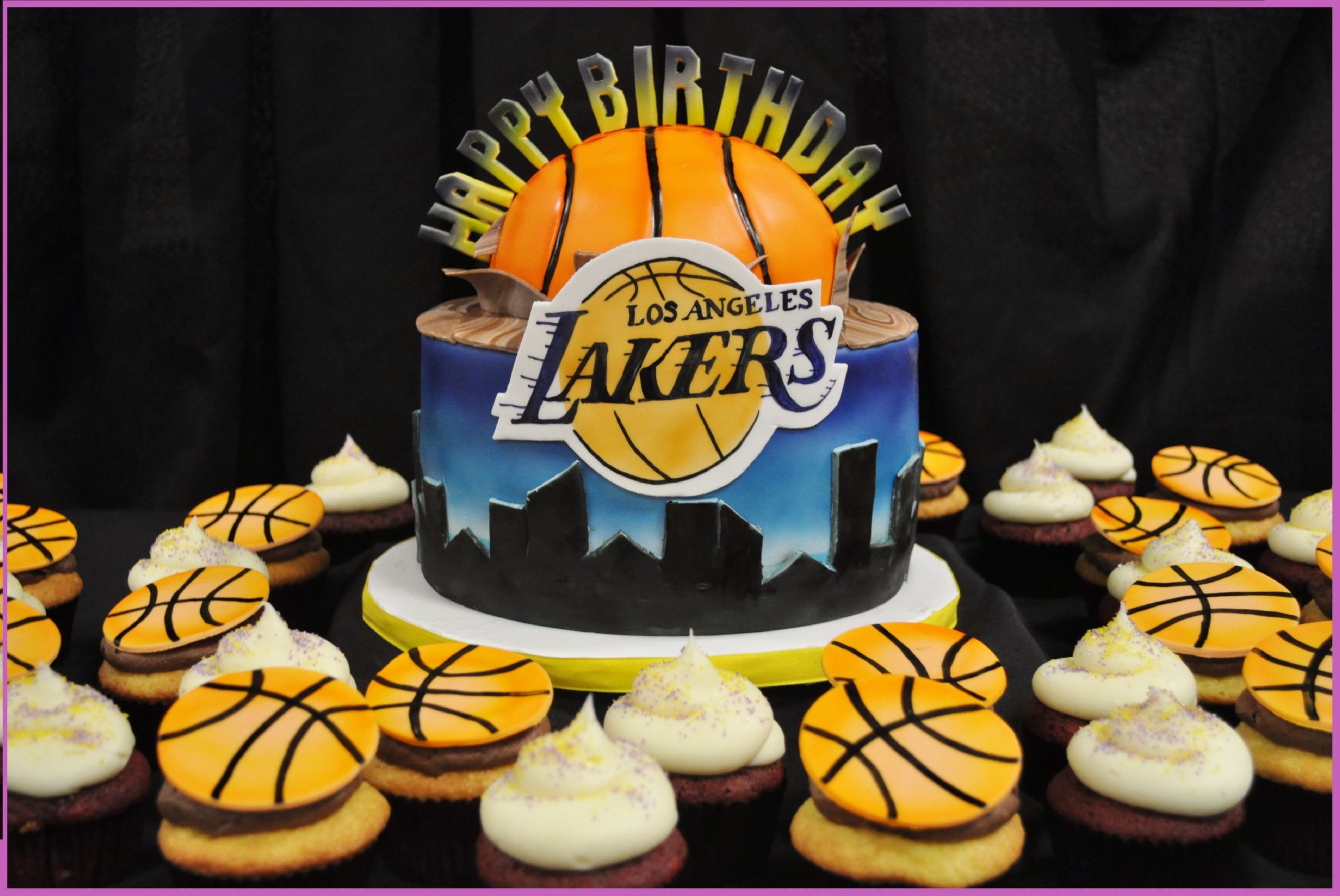 Lakers Birthday Cake
 Laker’s Birthday Cake and Cupcakes