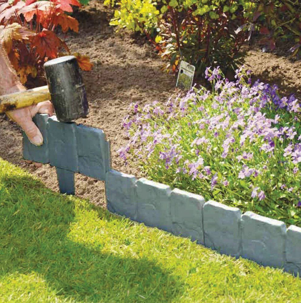 Landscape Fence Edging
 20Pcs Garden Fence Edging Cobbled Stone Effect Plastic