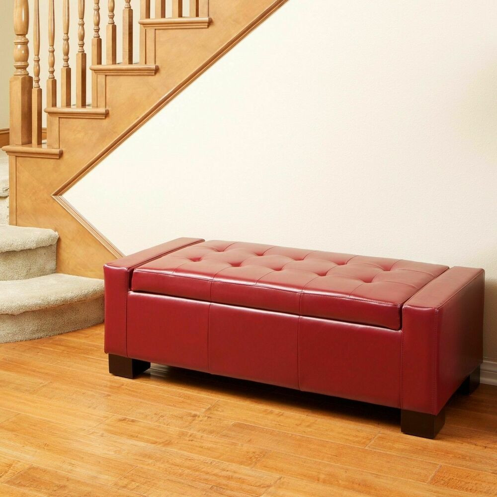 Large Storage Bench
 Modern Design Tufted Red Leather Storage Ottoman