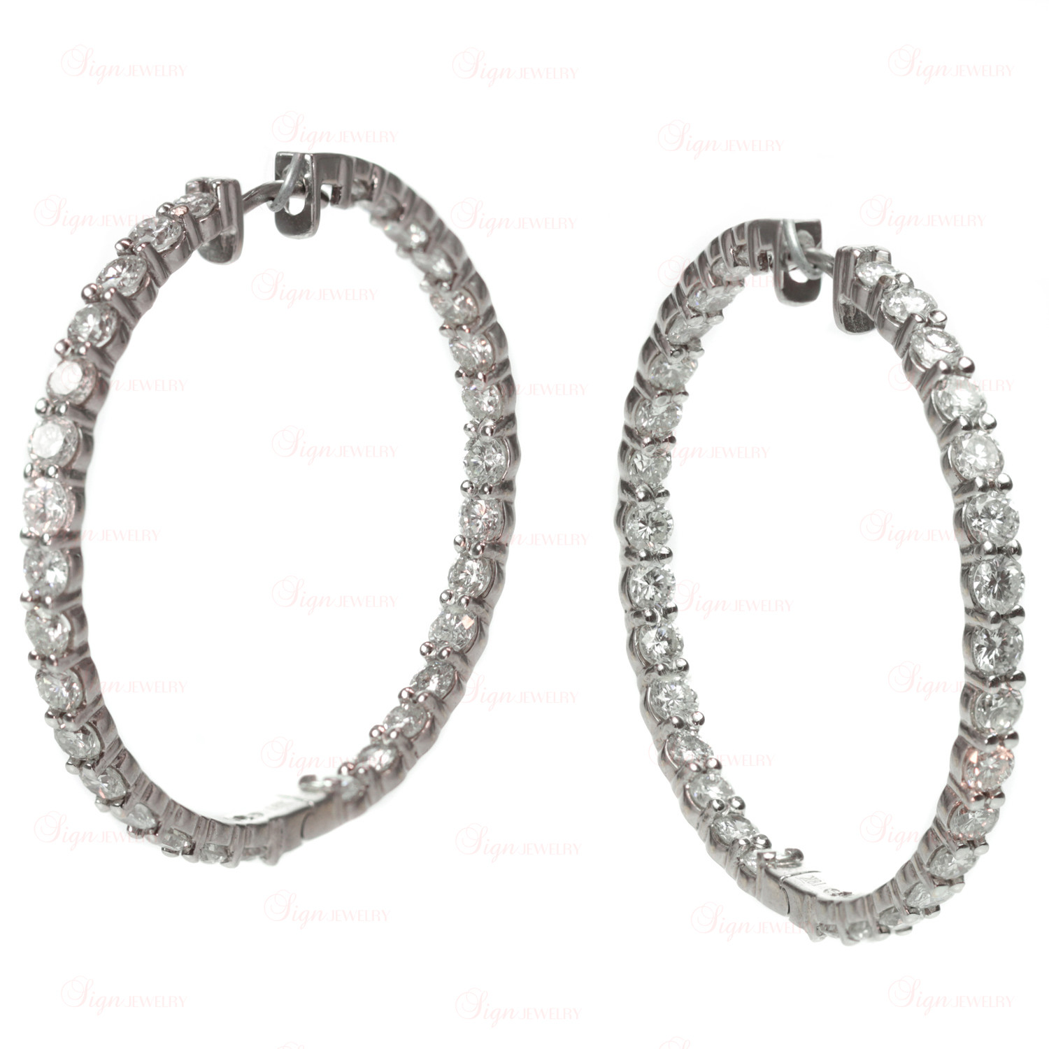 Large White Gold Hoop Earrings
 Custom Made Diamond 18k White Gold Hoop Earrings