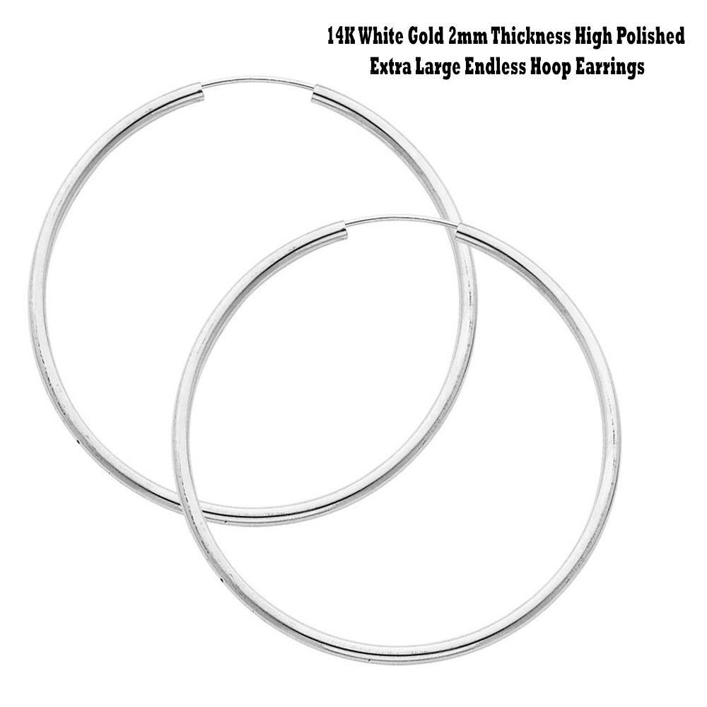 Large White Gold Hoop Earrings
 New Fashion14K White Gold 2mm Thickness Extra