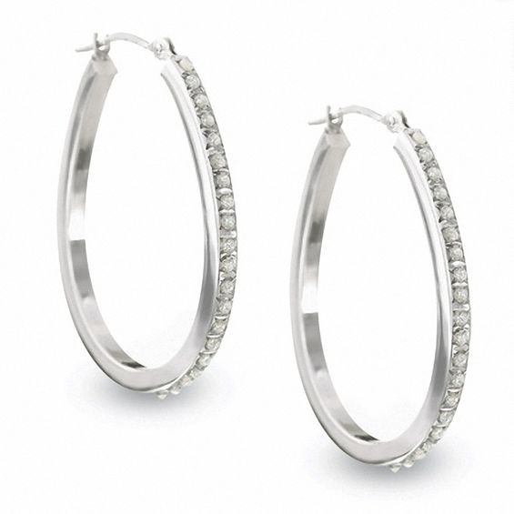 Large White Gold Hoop Earrings
 Diamond Fascination™ U Hoop Earrings in 14K White