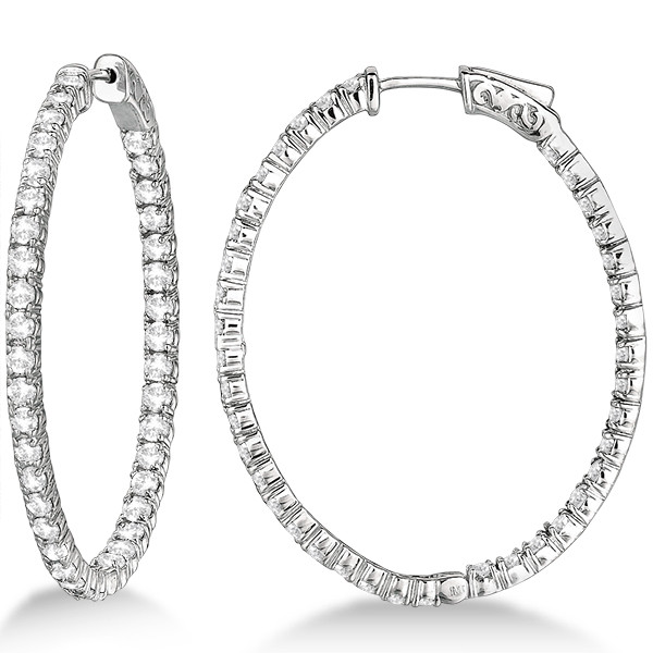 Large White Gold Hoop Earrings
 Oval Shaped Diamond Hoop Earrings 14k White Gold 5