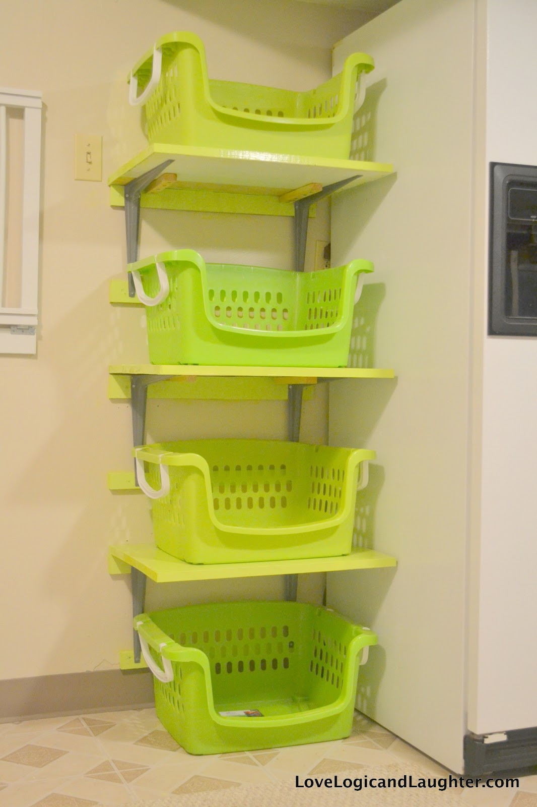 Laundry Basket Rack DIY
 Logic and Laughter Shelves for Laundry Baskets diy