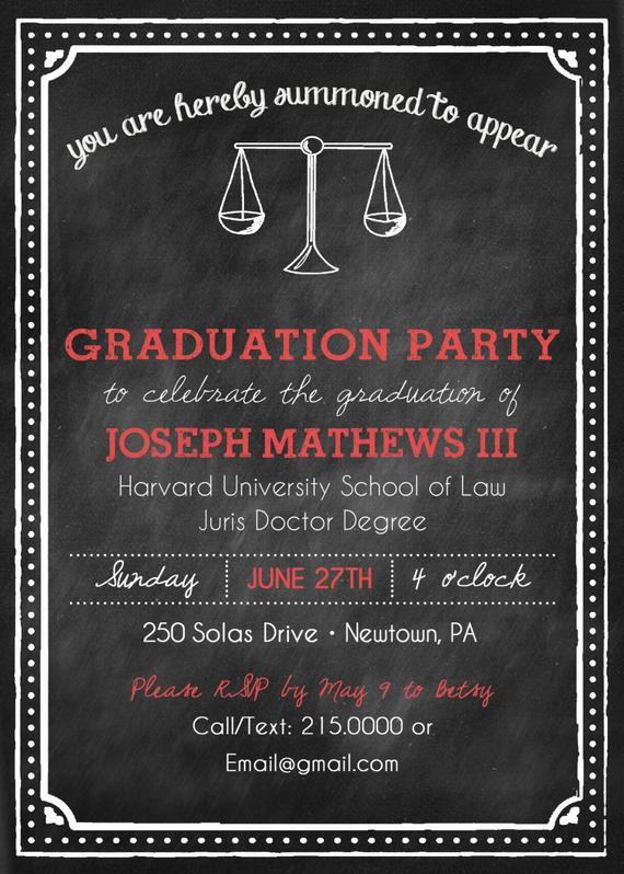 Law School Graduation Party Ideas
 Printable Chalkboard Style Law School Graduation Party
