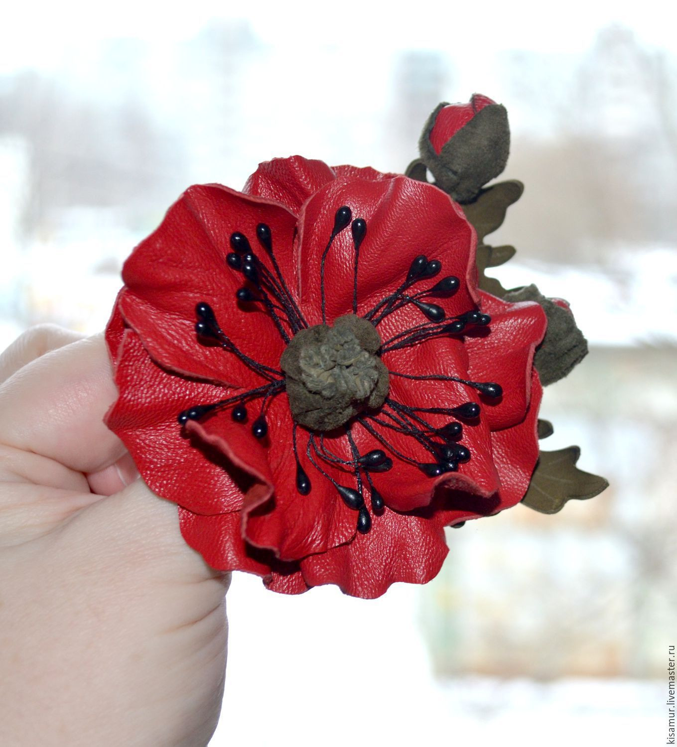 Leather Brooches
 red poppy Brooch leather flower brooch red brooch pin