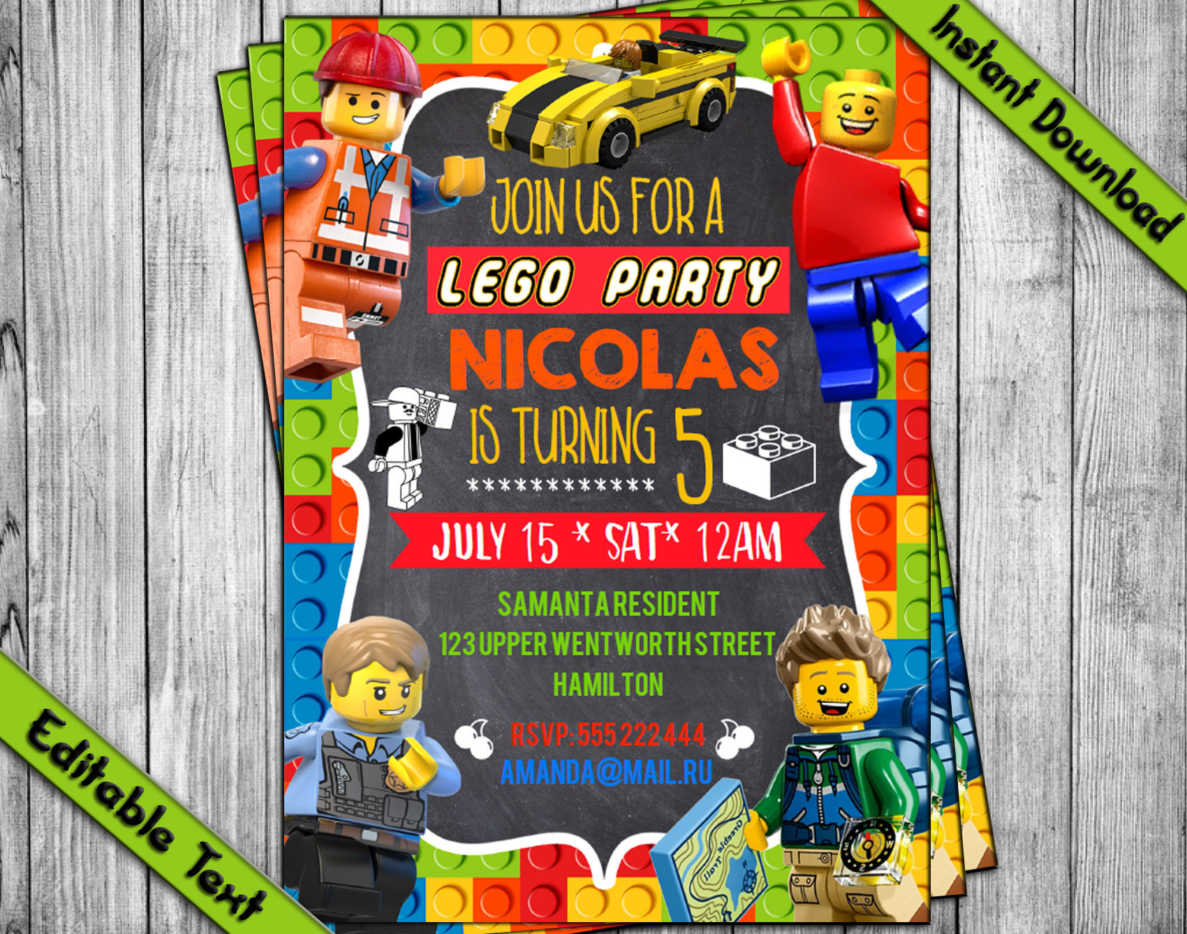 Lego Birthday Party Invitations
 INSTANT DOWNLOAD Lego Invitation Lego Birthday Invitation