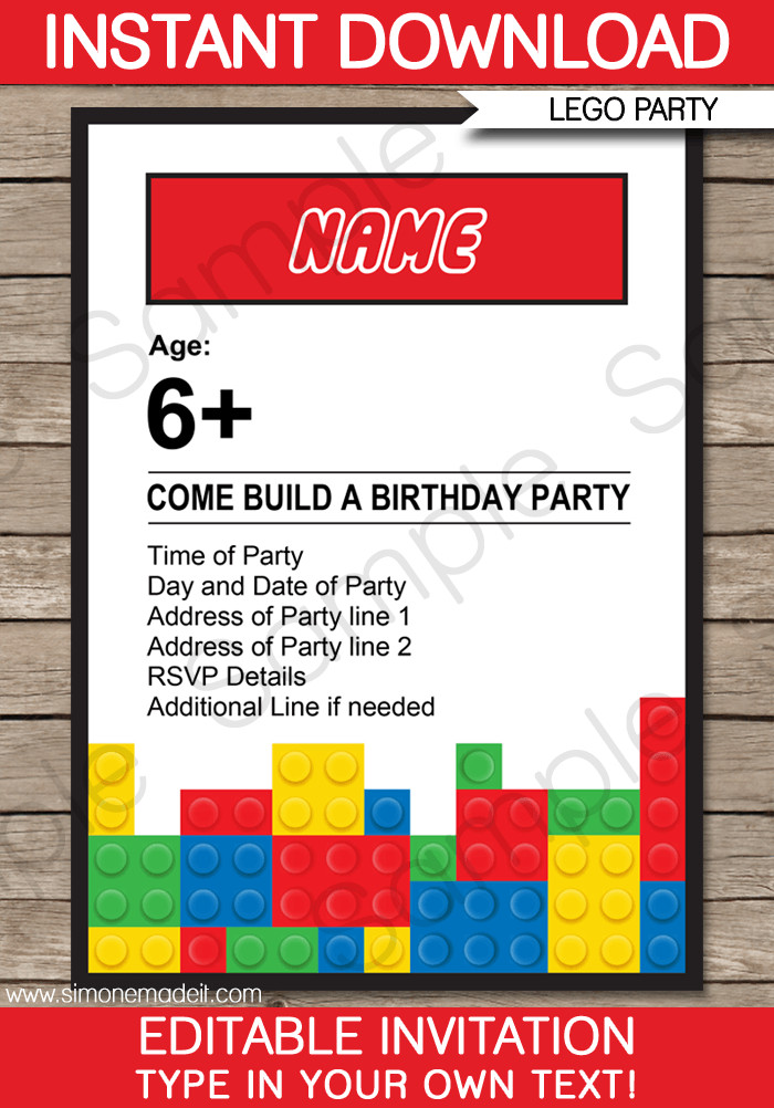 Lego Birthday Party Invitations
 Lego Party Invitations Lego Invitations