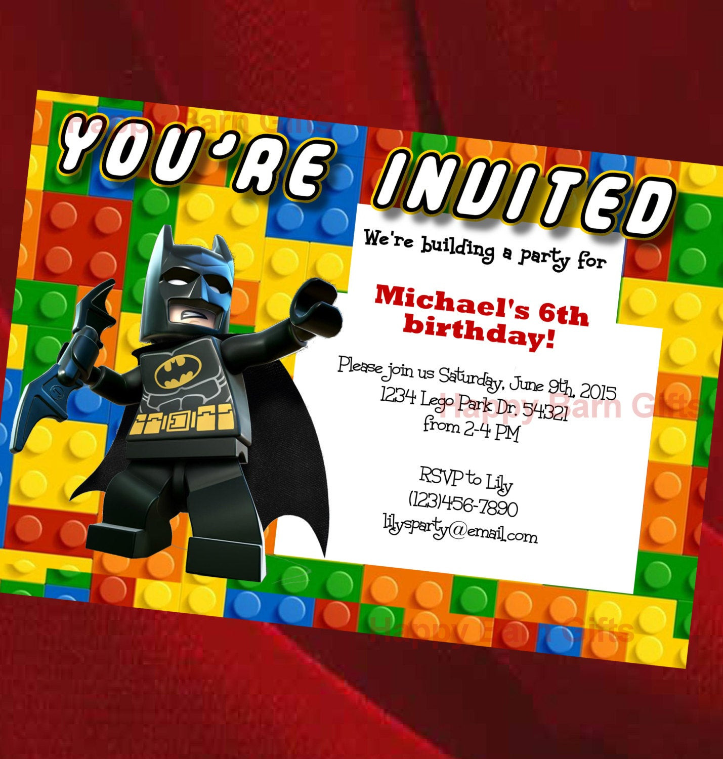 Lego Birthday Party Invitations
 Lego Birthday Invitation Lego Movie Lego Batman by
