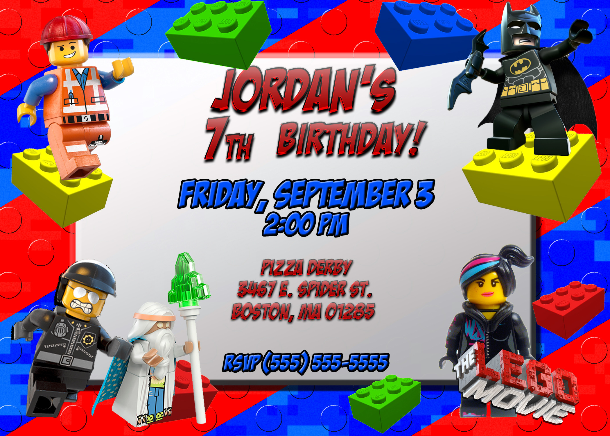 Lego Birthday Party Invitations
 Lego Movie 1 & 2 Birthday Invitations