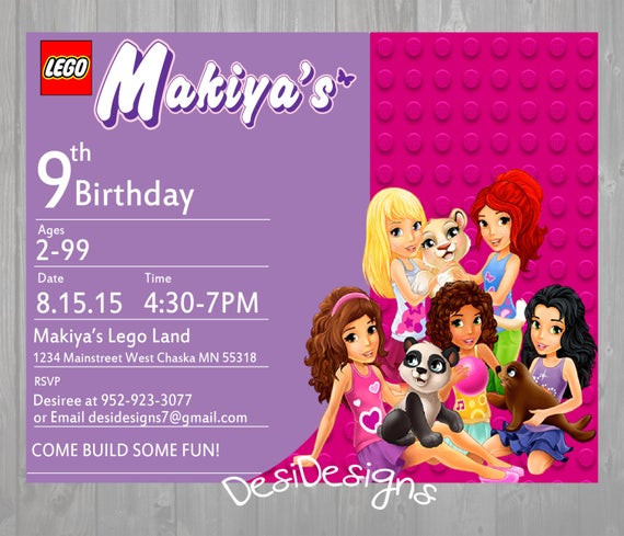 Lego Friends Birthday Invitations
 Lego Friends Birthday Invitation by DesiDesigns7 on Etsy