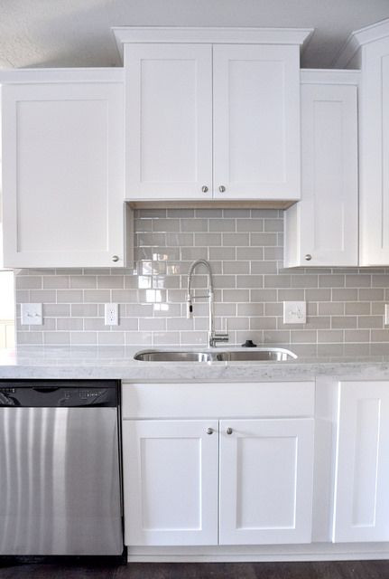 Light Gray Subway Tile Kitchen
 Gray subway tile and white cabinets