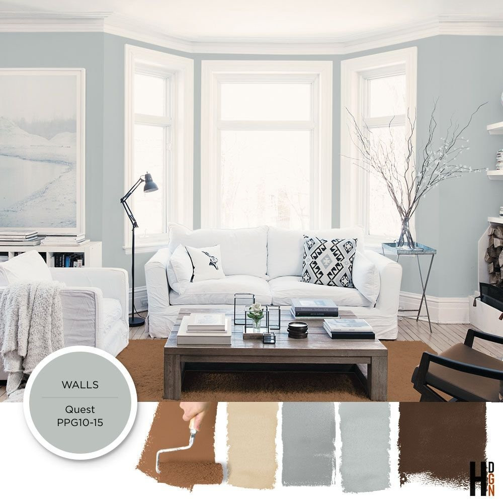 Light Living Room Colors
 Light gray blue paint color Quest by PPG is featured in