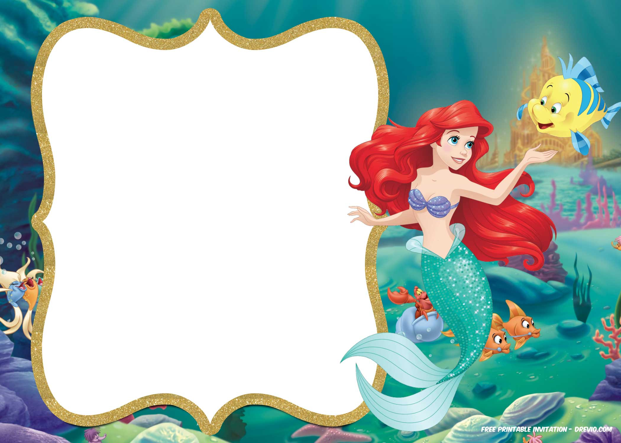Little Mermaid Birthday Invitations
 FREE Printable Ariel Little Mermaid Invitation Template