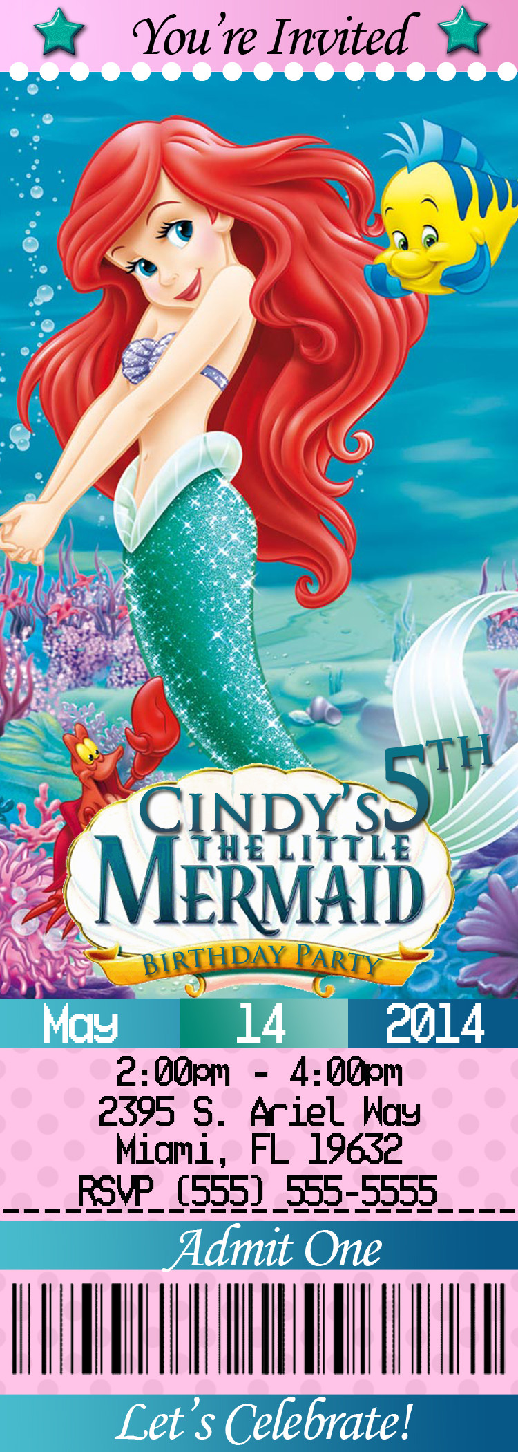 Little Mermaid Birthday Invitations
 Disney Princess Ariel Birthday Invitation