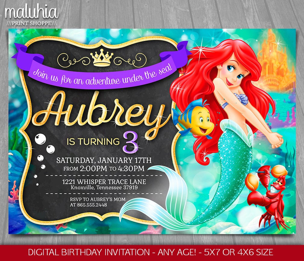 Little Mermaid Birthday Invitations
 Little Mermaid Invitation Disney Ariel Invite Little