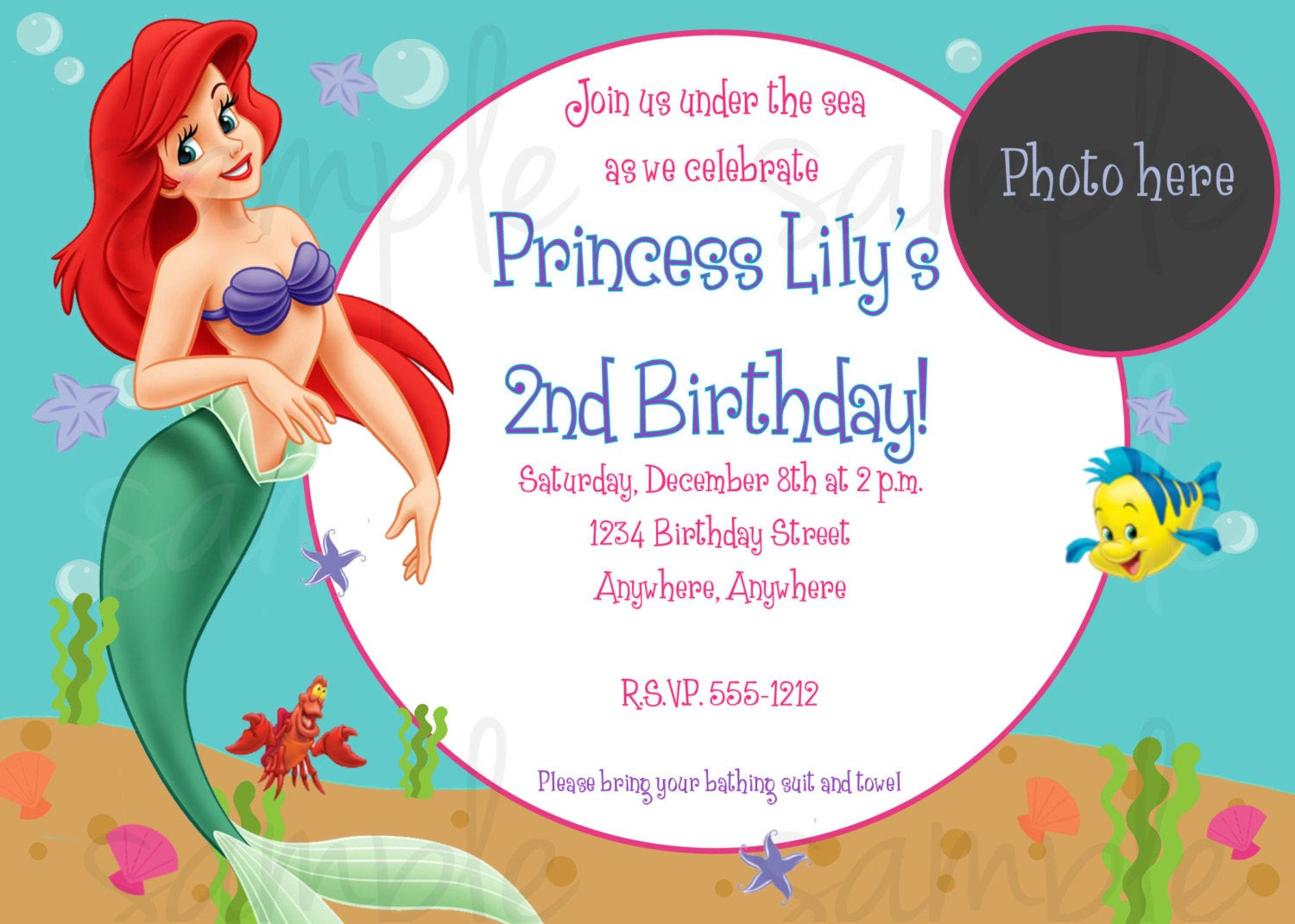 Little Mermaid Birthday Invitations
 Little Mermaid Birthday Invitation