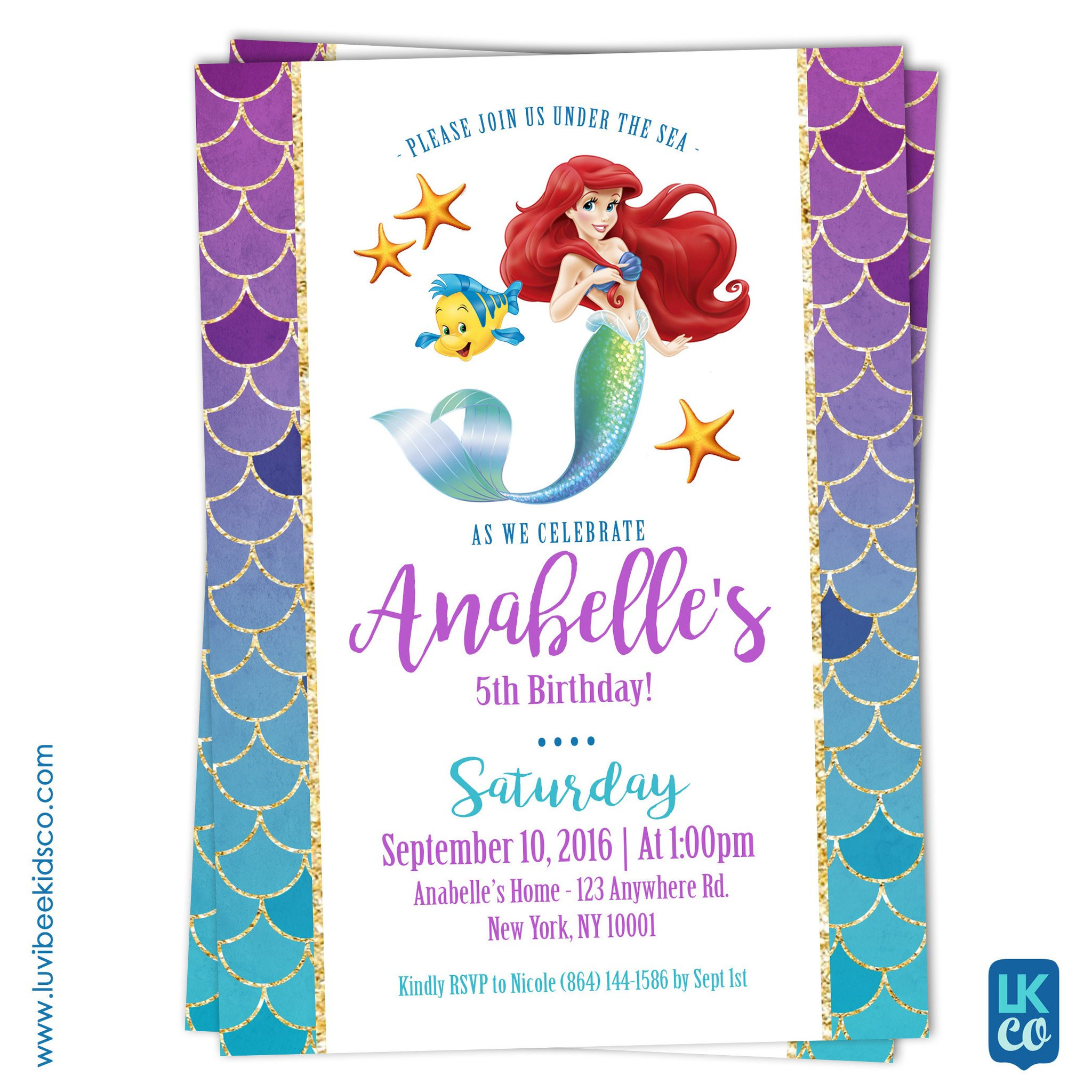 Little Mermaid Birthday Invitations
 Disney Princesses