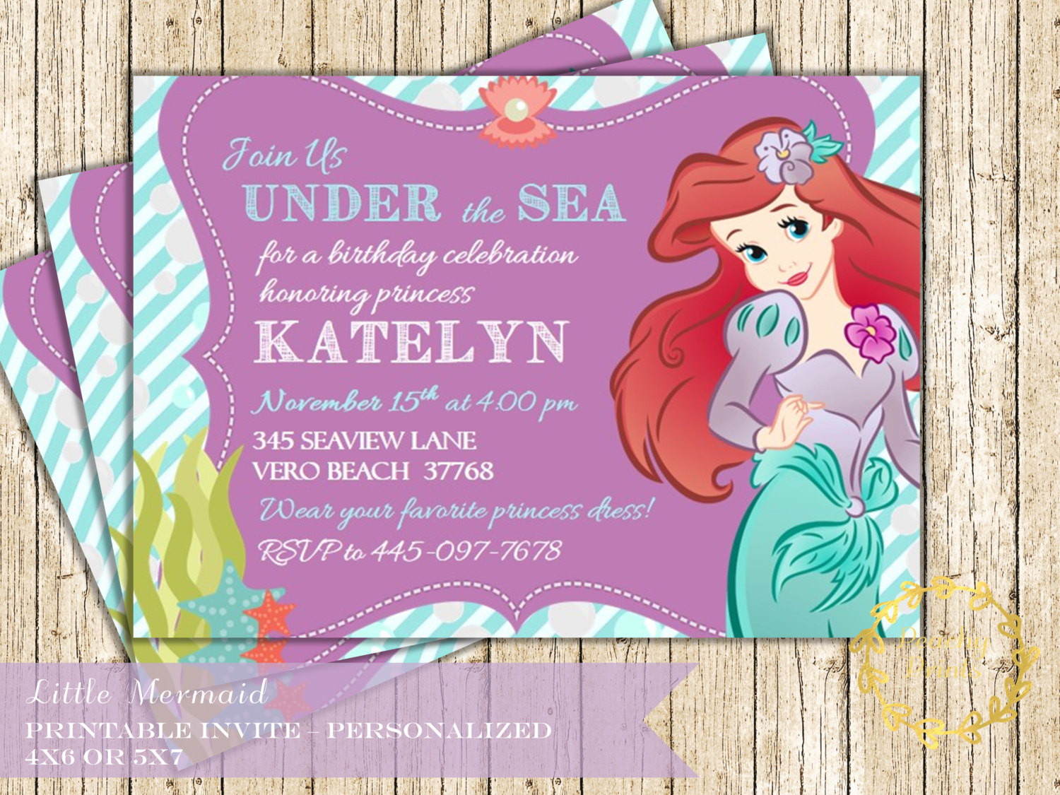 Little Mermaid Birthday Invitations
 Ariel Little Mermaid Birthday Invitation Under by