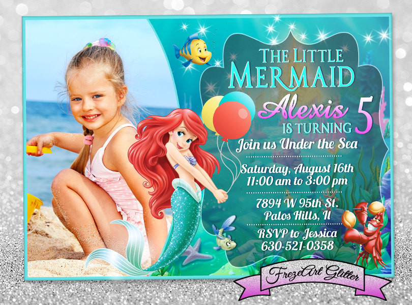 Little Mermaid Birthday Invitations
 Little mermaid Ariel Birthday invitation card invite Birthday