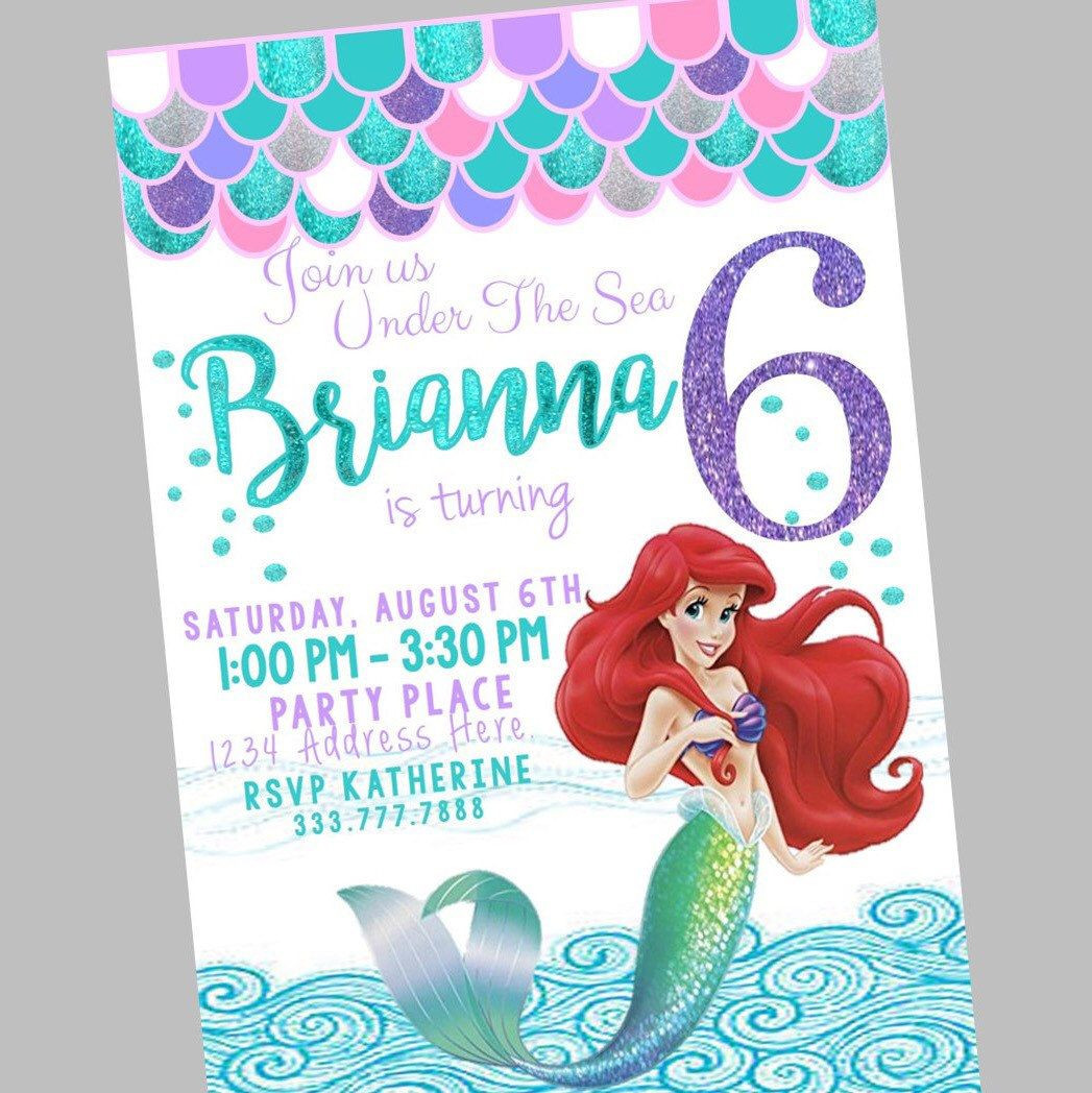 Little Mermaid Birthday Invitations
 Little Mermaid Invitation Glitter Mermaid Birthday