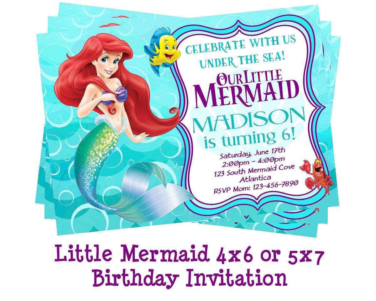 Little Mermaid Party Invitation Ideas
 Disney Little Mermaid Invitation Mermaid Party Ariel
