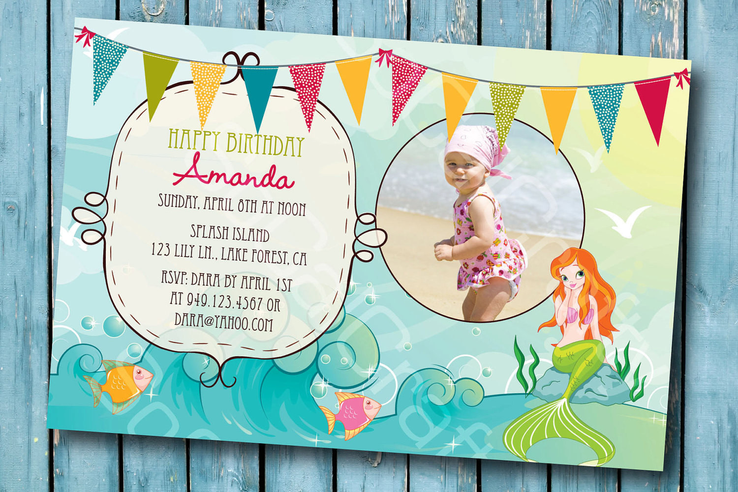 Little Mermaid Party Invitation Ideas
 Beach Birthday Party Invitation Mermaid Theme by socalcrafty