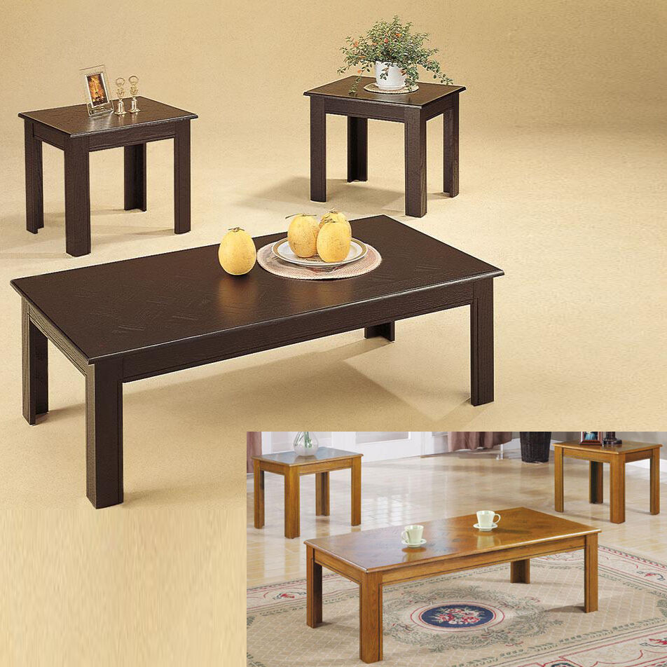 Living Room Coffee Table Sets
 3 PC Oak Cappuccino Living Room Veneer Parquet Coffee End