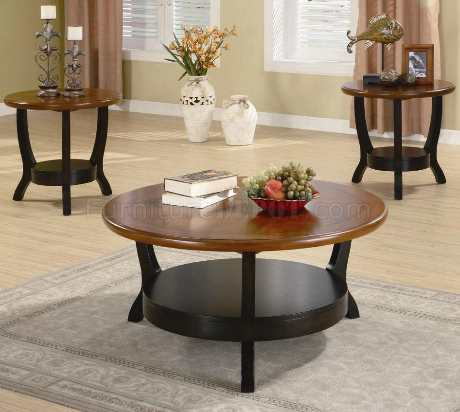 Living Room Coffee Table Sets
 Brown & Cappuccino Two Tone Finish Modern 3Pc Coffee Table Set