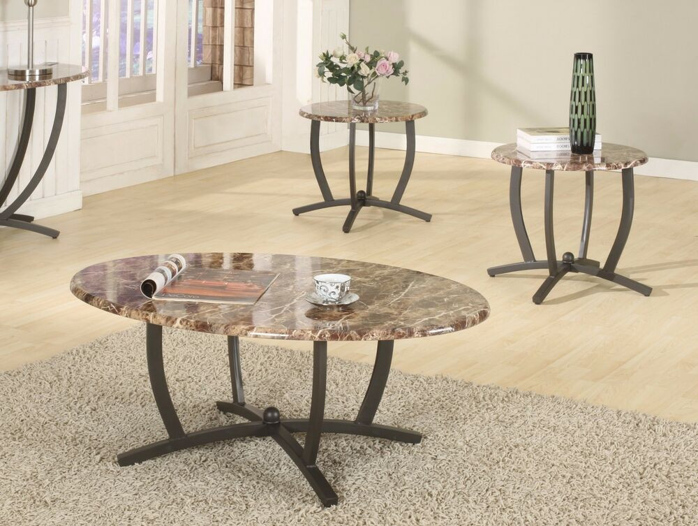 Living Room Coffee Table Sets
 New The Room Style 3pc Living Room Metal Oval Faux Marble