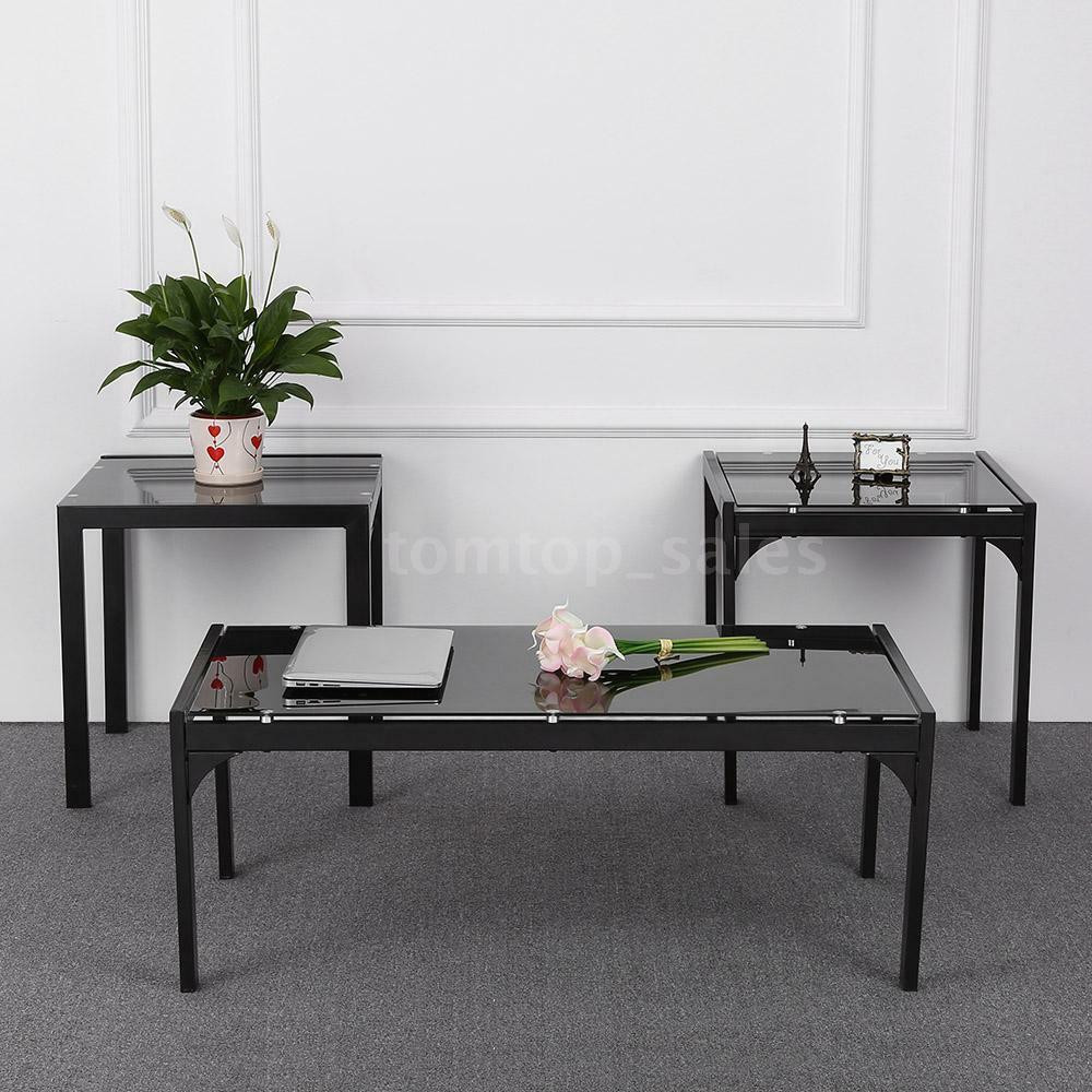 Living Room Coffee Table Sets
 3 Piece Glass Top Coffee & End Table Set Metal Frame