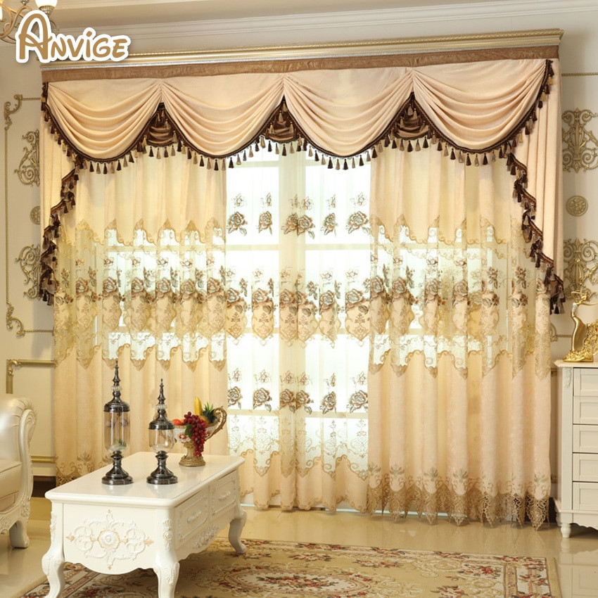 Living Room Curtains With Valance
 New Elegant European Style Living Room Study Embroidery