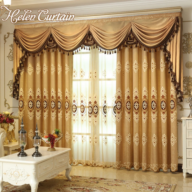 Living Room Curtains With Valance
 Helen Curtain Set Luxury European Style Embroidered