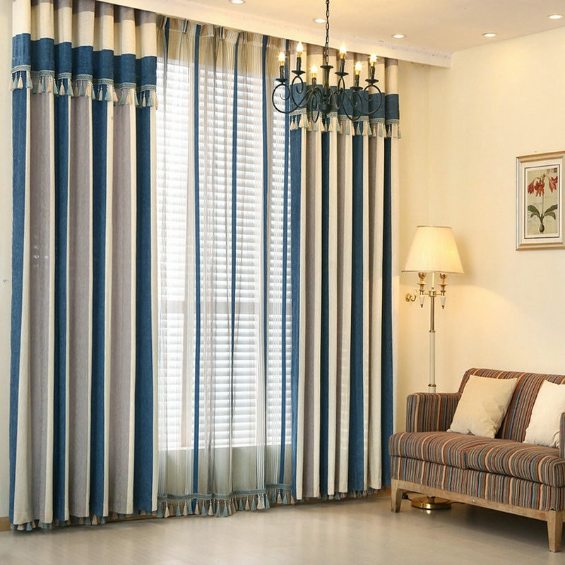 Living Room Curtains With Valance
 Modern Vertical Striped Curtains with Top Valance Fringes