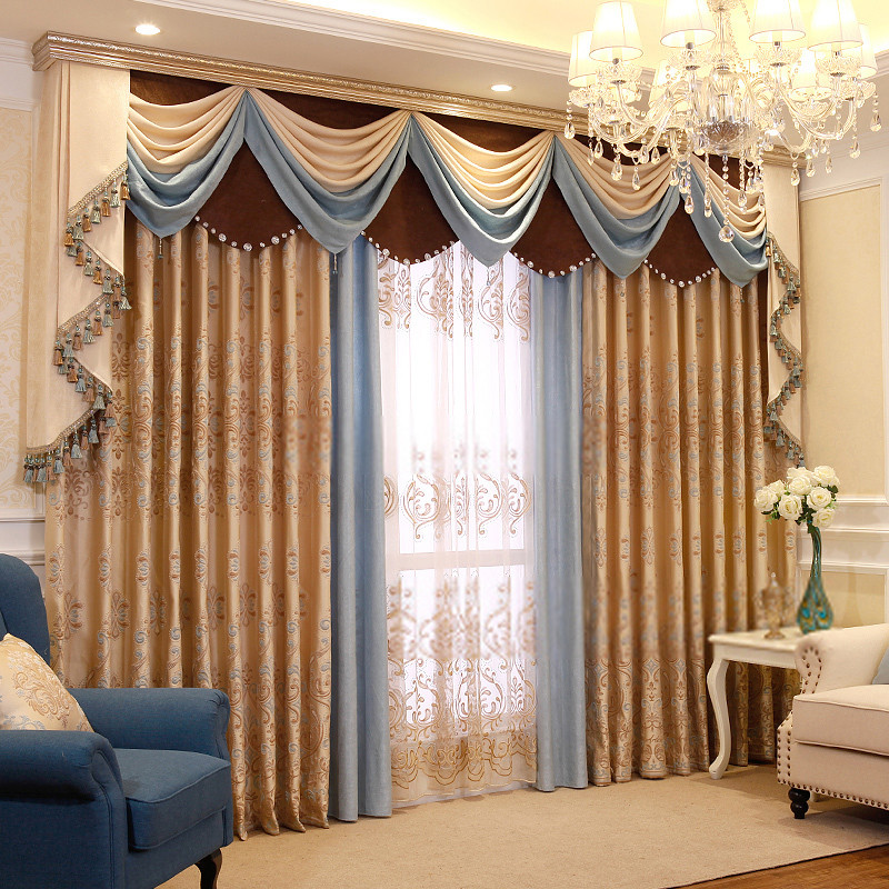 Living Room Curtains With Valance
 Living Room Decorative Jacquard Thermal insulated curtains