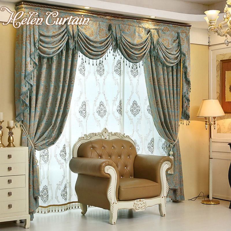 Living Room Curtains With Valance
 Helen Curtain Luxury European Style Chenille Jacquard