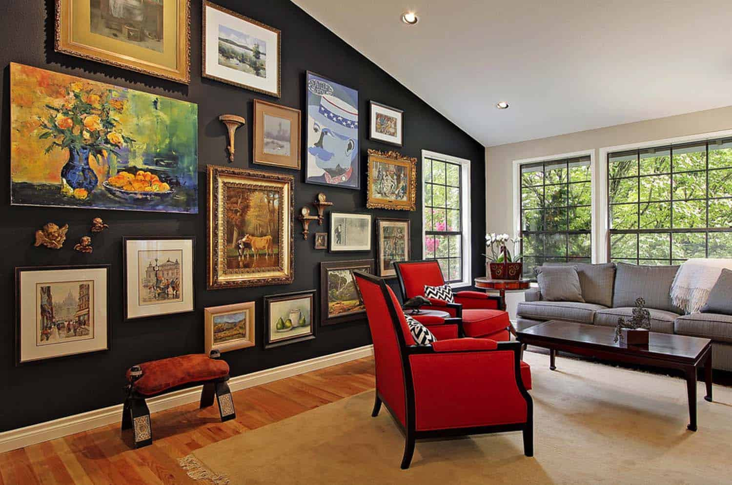 Living Room Gallery Wall
 28 Gorgeous living rooms with black walls that create cozy