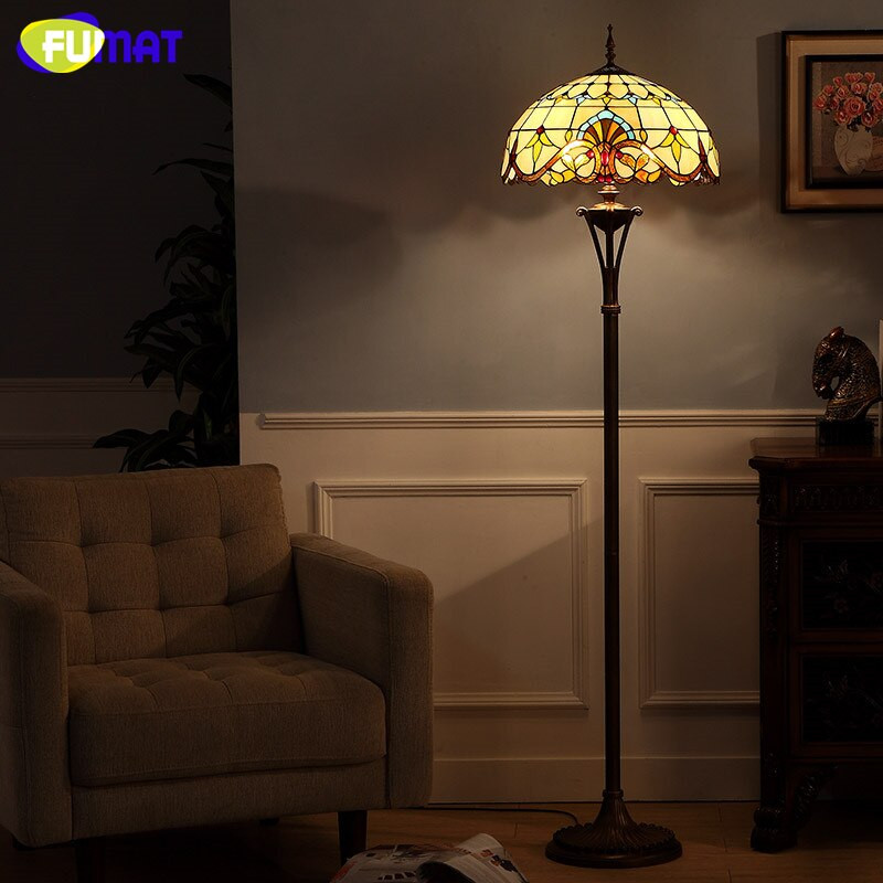 Living Room Light Stand
 FUMAT Glass Art Floor Lamp Stained Glass European Baroque