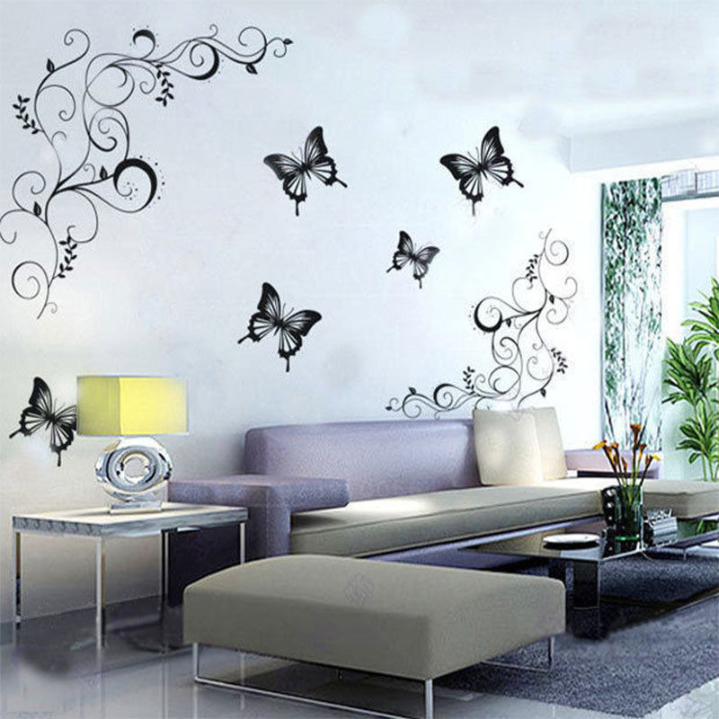 Living Room Wall Art Stickers
 Hot butterfly Vine flower wall decals Living room Home