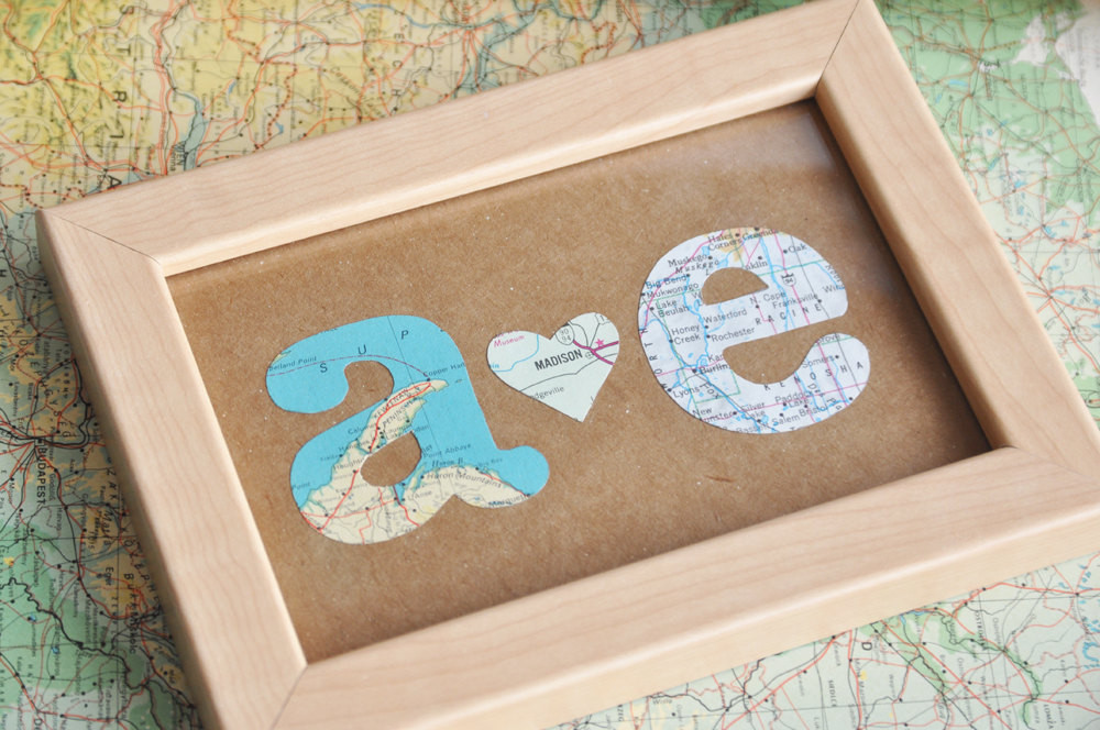 Long Distance Relationship Gifts DIY
 Long Distance Relationship Map Gift Initials Framed
