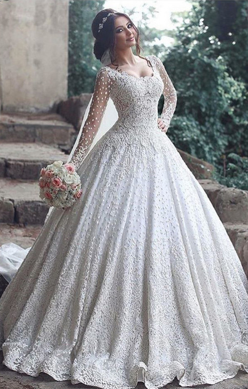 Long Sleeve Wedding Gowns
 Beautiful Long Sleeve Lace Wedding Dress Ball Gown Floor