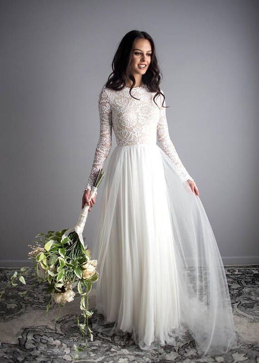 Long Sleeve Wedding Gowns
 Stunning Long Sleeve Wedding Dresses Lace Bodice Chiffon