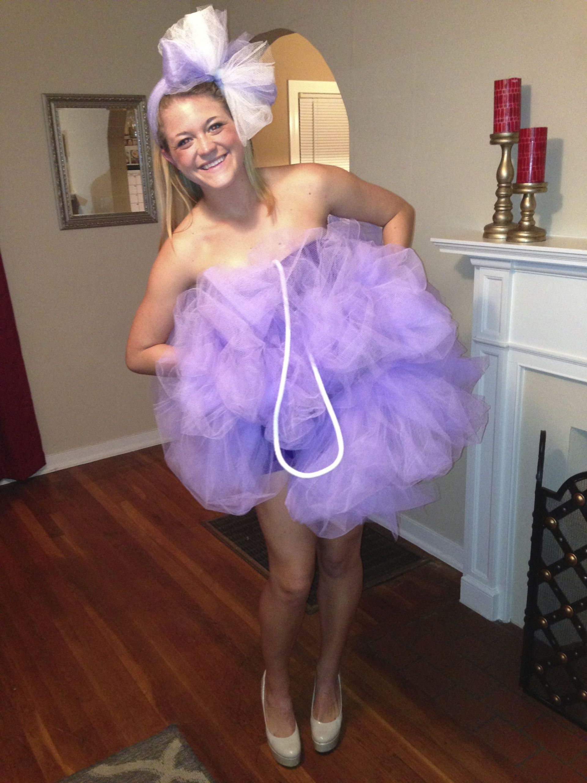 Loofah Costume DIY
 Loofah Costume attach tulle to a tank top and shorts for