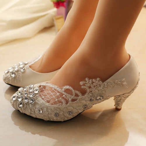 Low Wedding Shoes
 5cm Low Heels Wedding Shoes Lace Bridal Shoe Bridal Heel