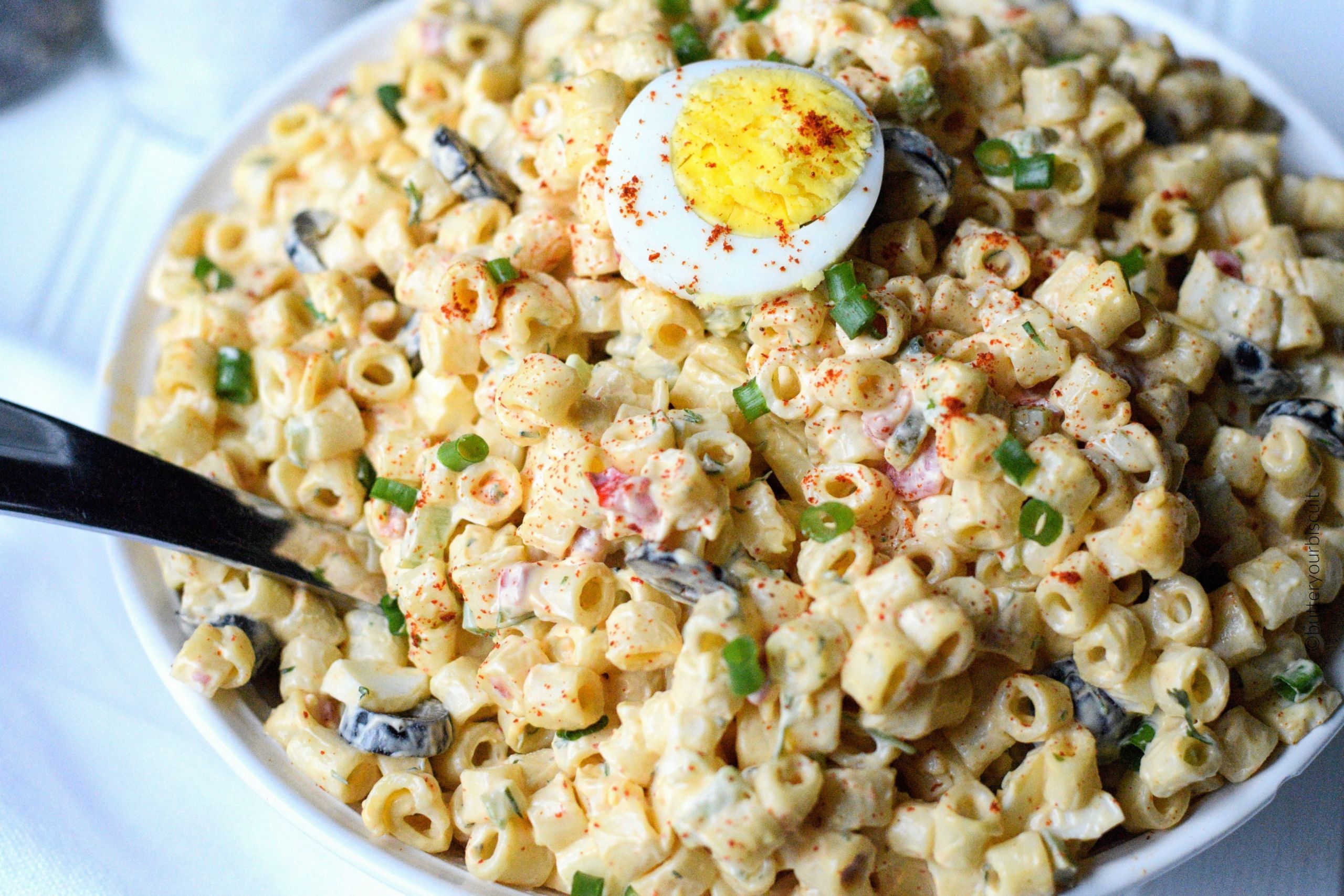 Macaroni Salad With Egg And Cheese
 Deviled Egg Macaroni Salad Recipe Butter Your Biscuit
