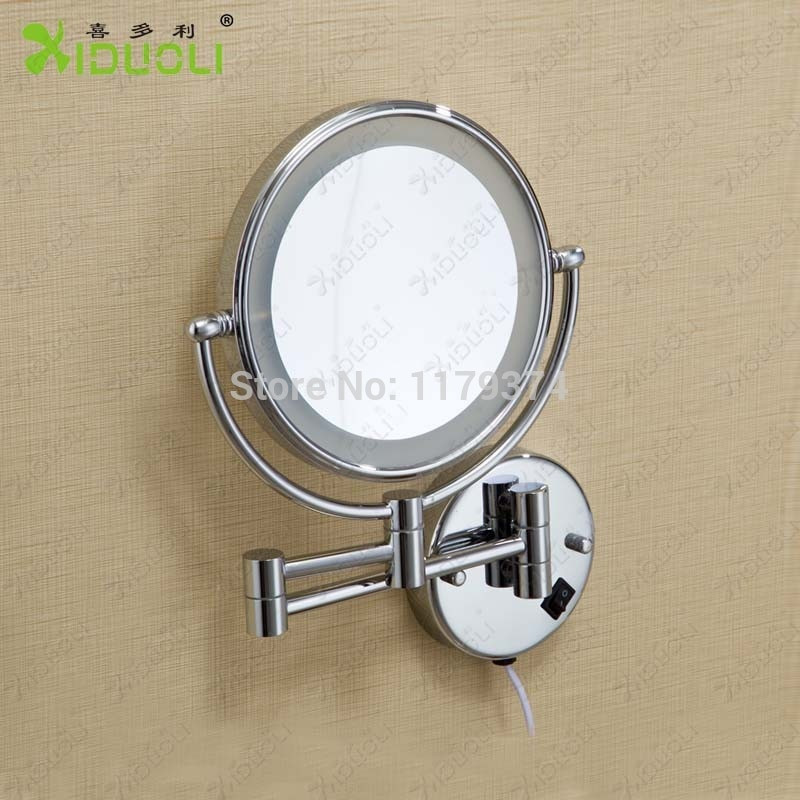 Magnifying Bathroom Mirrors Wall Mounted
 LED Double faced retractable bathroom mirror with light